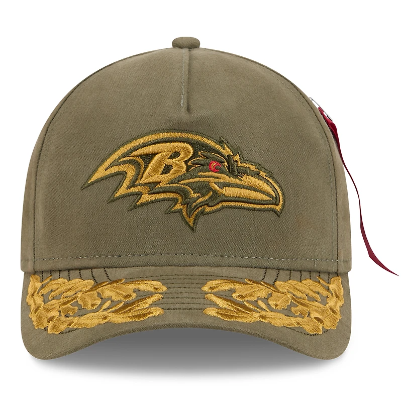 Men's New Era x Alpha Industries  Olive Baltimore Ravens A-Frame 9FORTY Adjustable Hat