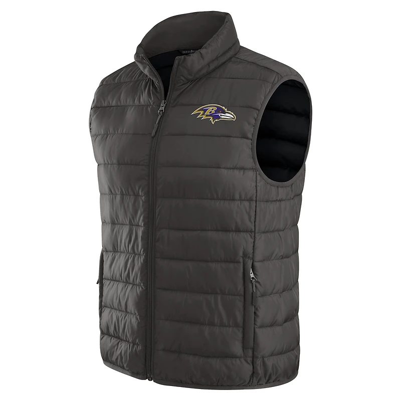 Gilet zippé pliable pour homme de la collection NFL x Darius Rucker par Fanatics, gris, des Baltimore Ravens, avec sac voyage