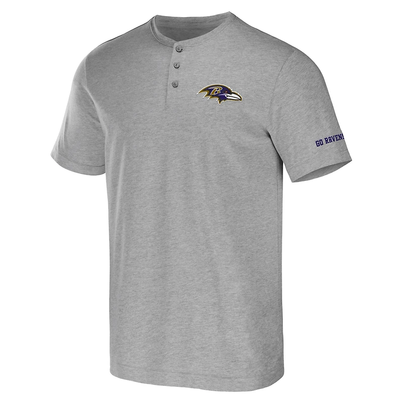 T-shirt Henley gris chiné pour homme de la collection NFL x Darius Rucker Fanatics Baltimore Ravens