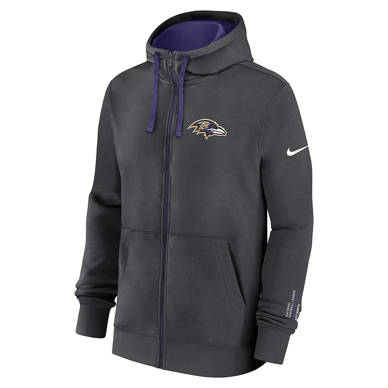 Men's Nike Anthracite Baltimore Ravens Primetime Club Full-Zip Hoodie