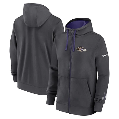 Sweat à capuche Nike anthracite Baltimore Ravens Primetime Club entièrement zippé pour homme