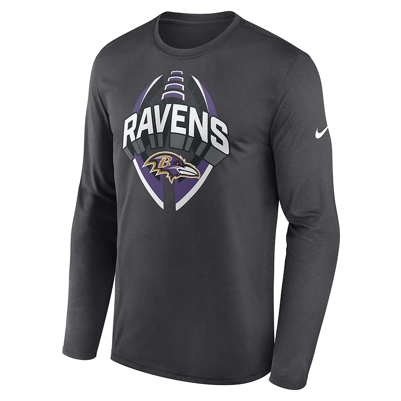 T-shirt Nike anthracite à manches longues pour homme Baltimore Ravens Primetime Legend Icon Performance