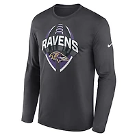T-shirt Nike anthracite à manches longues pour homme Baltimore Ravens Primetime Legend Icon Performance