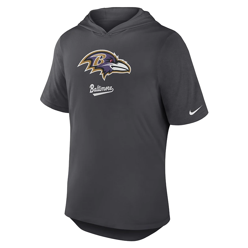 Men's Nike Anthracite Baltimore Ravens Tri-Blend Performance Hoodie T-Shirt