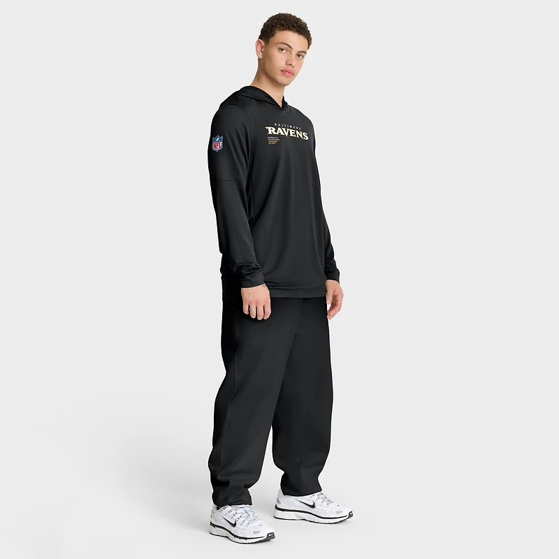 Men's Nike Black Baltimore Ravens 2025 Sideline Pure Fury Dri-FIT Long Sleeve Hoodie T-Shirt