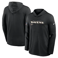 Men's Nike Black Baltimore Ravens 2025 Sideline Pure Fury Dri-FIT Long Sleeve Hoodie T-Shirt