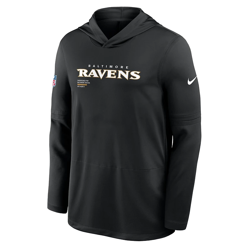 Men's Nike Black Baltimore Ravens 2025 Sideline Pure Fury Dri-FIT Long Sleeve Hoodie T-Shirt