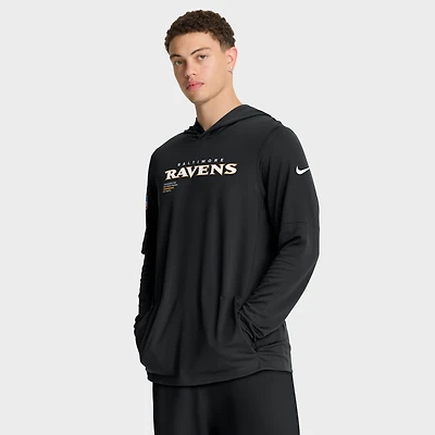 Men's Nike Black Baltimore Ravens 2025 Sideline Pure Fury Dri-FIT Long Sleeve Hoodie T-Shirt