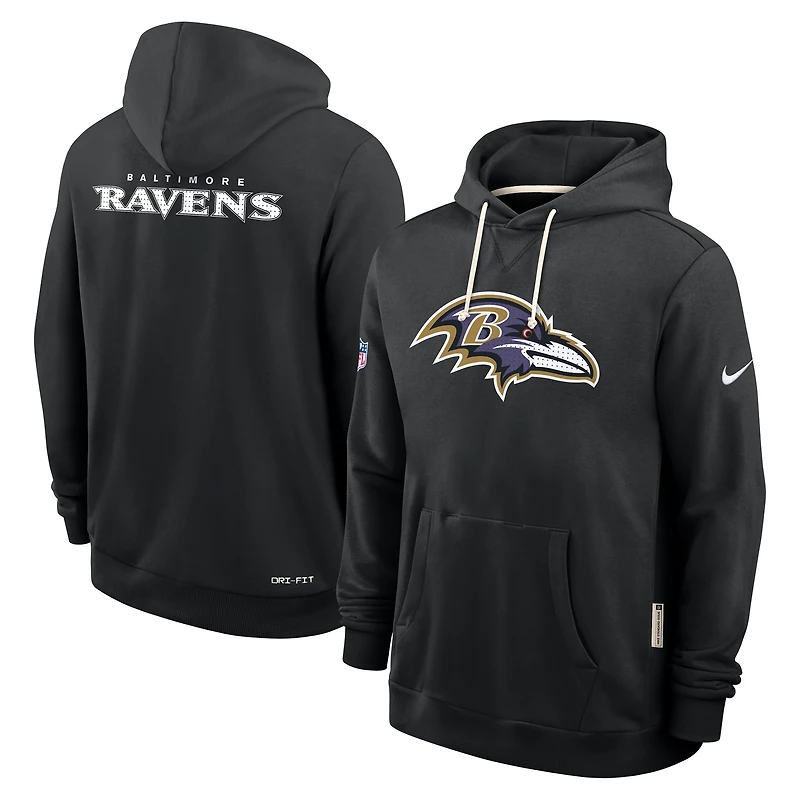 Sweat à capuche Nike noir Baltimore Ravens 2025 Sideline Standard Issue Club Dri-FIT pour homme