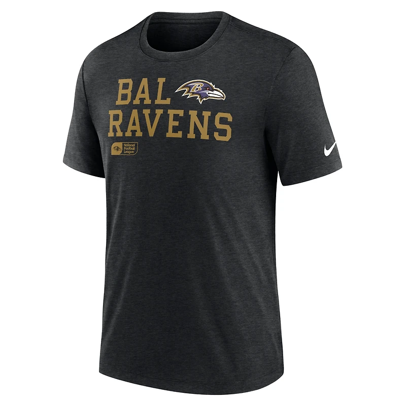 T-shirt triple mélange Nike noir Baltimore Ravens Overlap Lockup pour homme