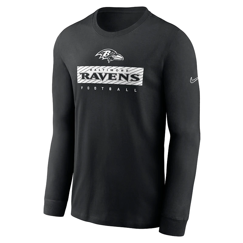 T-shirt Nike noir à manches longues Dri-FIT pour homme des Baltimore Ravens