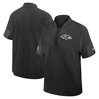 Veste d'entraîneur Nike Baltimore Ravens Sideline noire pour homme, manches courtes, fermeture éclair au quart, technologie Dri-FIT