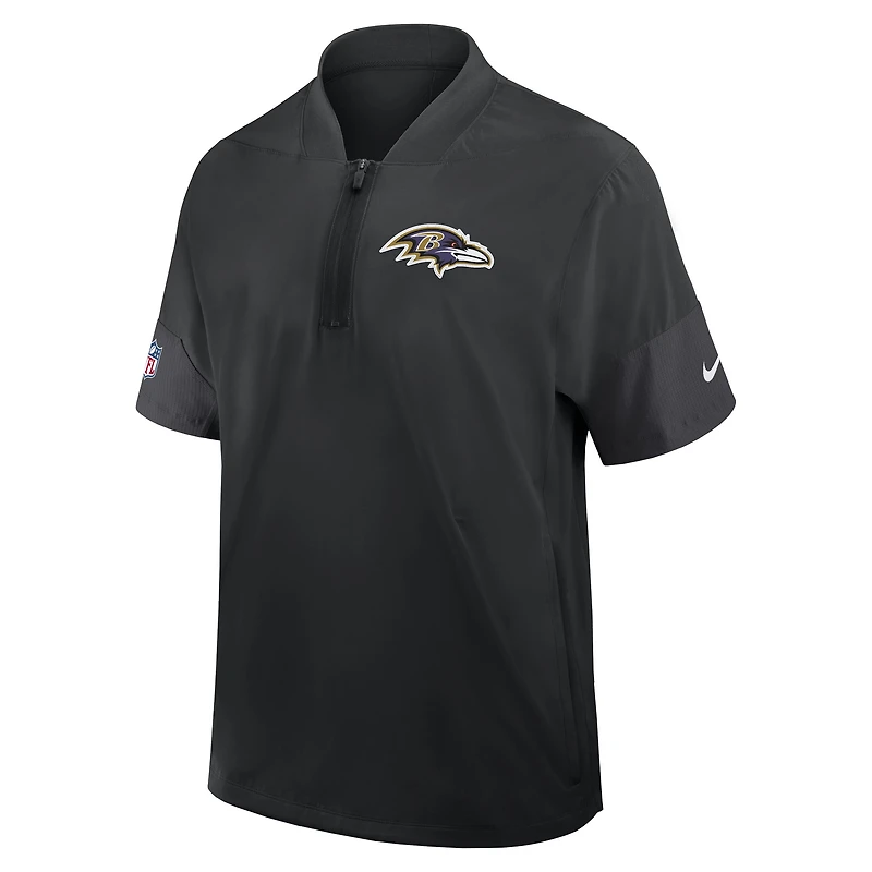 Men's Nike Black Baltimore Ravens Sideline Short Sleeve Quarter-Zip Performance Coach Jacket