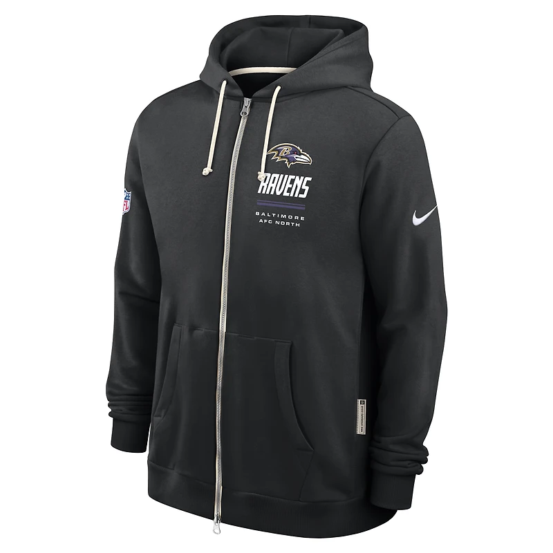Sweat à capuche zippé Nike Baltimore Ravens Sideline Standard Issue Dri-FIT noir pour homme