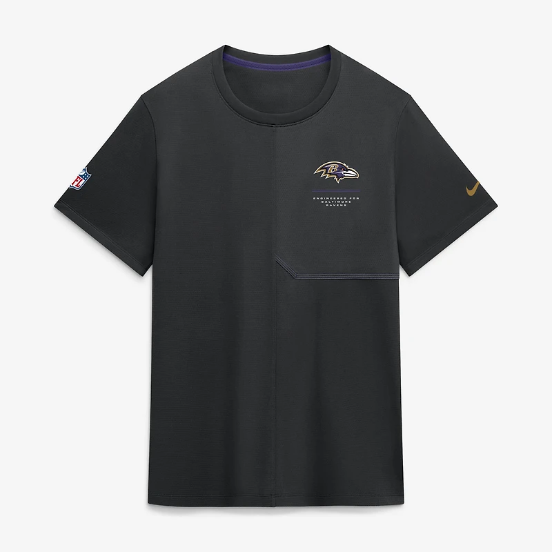 T-shirt d'entraîneur Nike noir Baltimore Ravens Sideline UV Dri-FIT pour homme