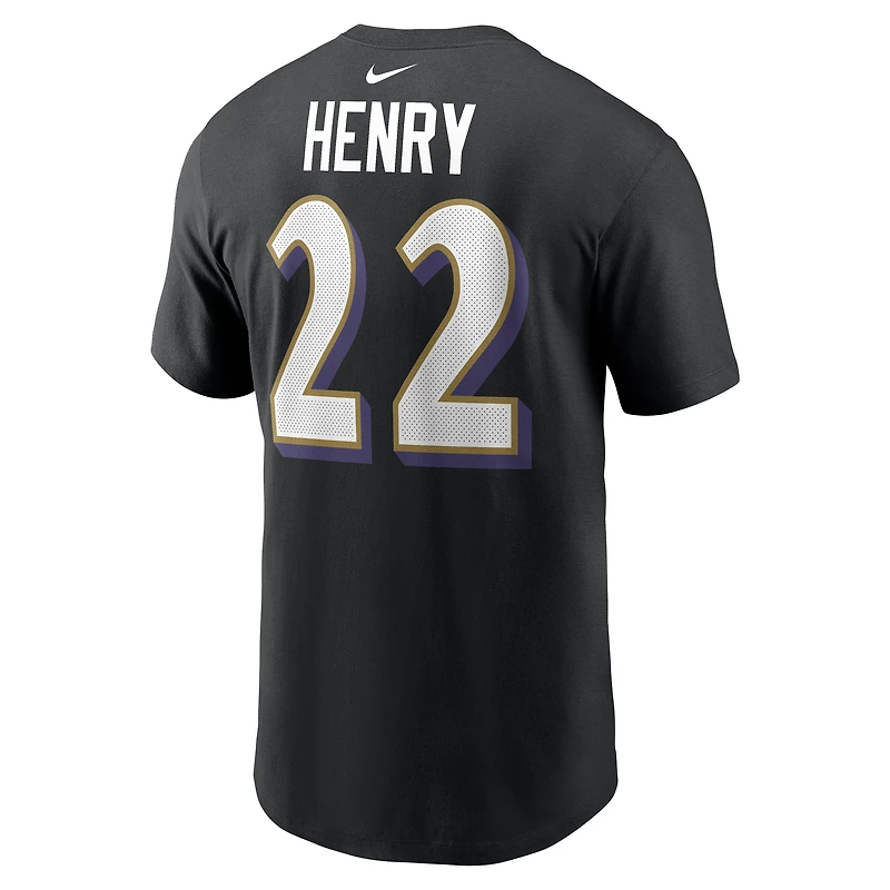 T-shirt Nike Derrick Henry pour homme, noir, Baltimore Ravens, nom et numéro du joueur
