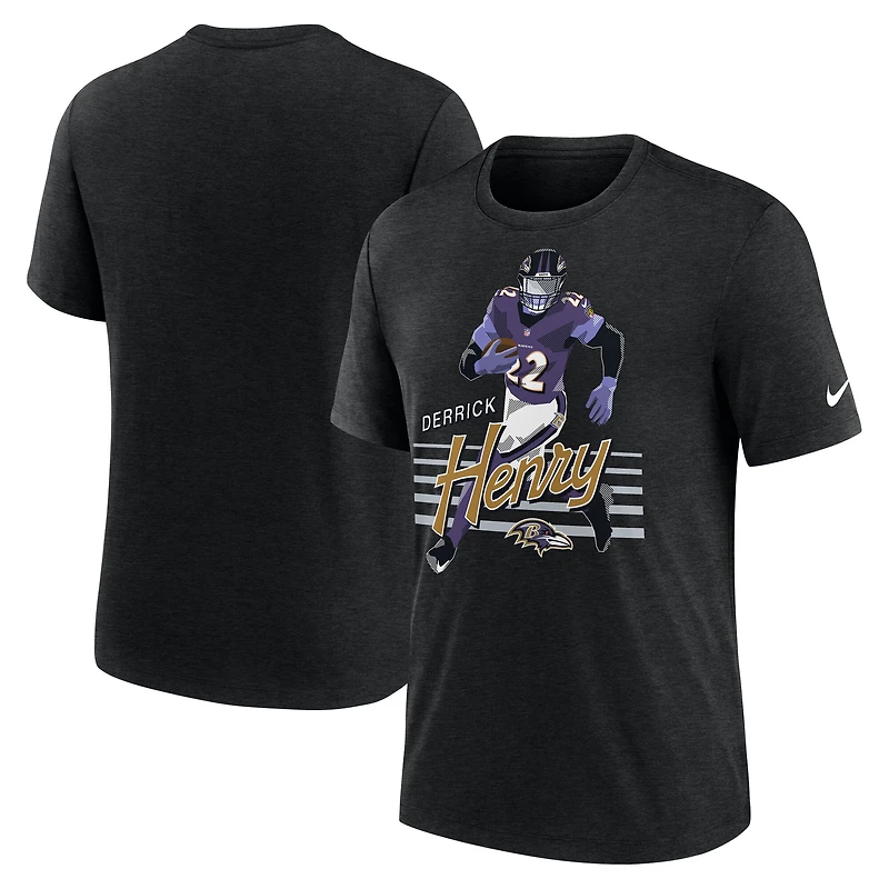 T-shirt Nike Derrick Henry pour homme, noir chiné, motif joueur des Baltimore Ravens