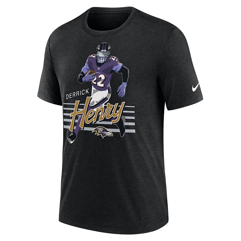 T-shirt Nike Derrick Henry pour homme, noir chiné, motif joueur des Baltimore Ravens