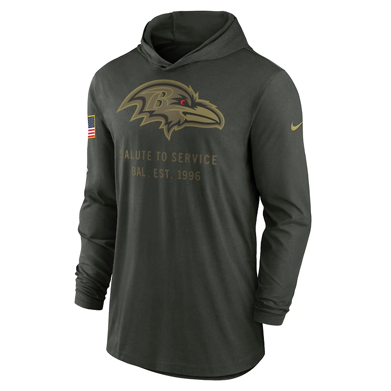 Men's Nike Forest Green Baltimore Ravens 2025 Salute to Service Sideline Dri-FIT Lightweight Hooded Pullover