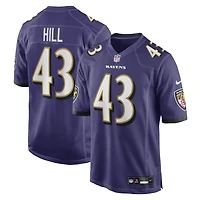 Men's Nike Justice Hill Purple Baltimore Ravens Game Jersey