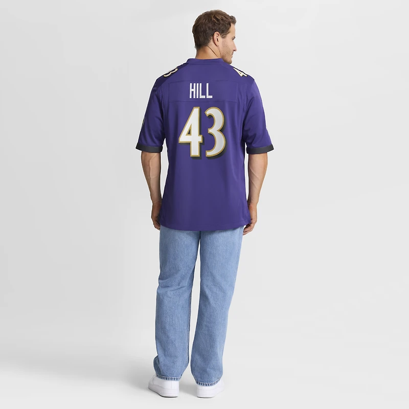 Men's Nike Justice Hill Purple Baltimore Ravens Game Jersey