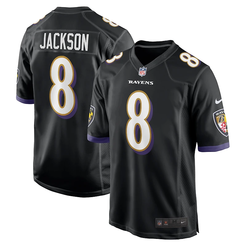 Maillot de match alternatif Nike Lamar Jackson pour hommes, noir, Baltimore Ravens