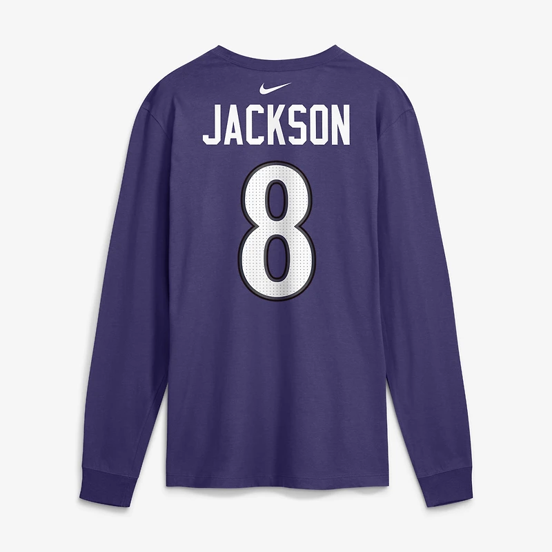 Men's Nike Lamar Jackson Purple Baltimore Ravens Name & Number Long Sleeve T-Shirt