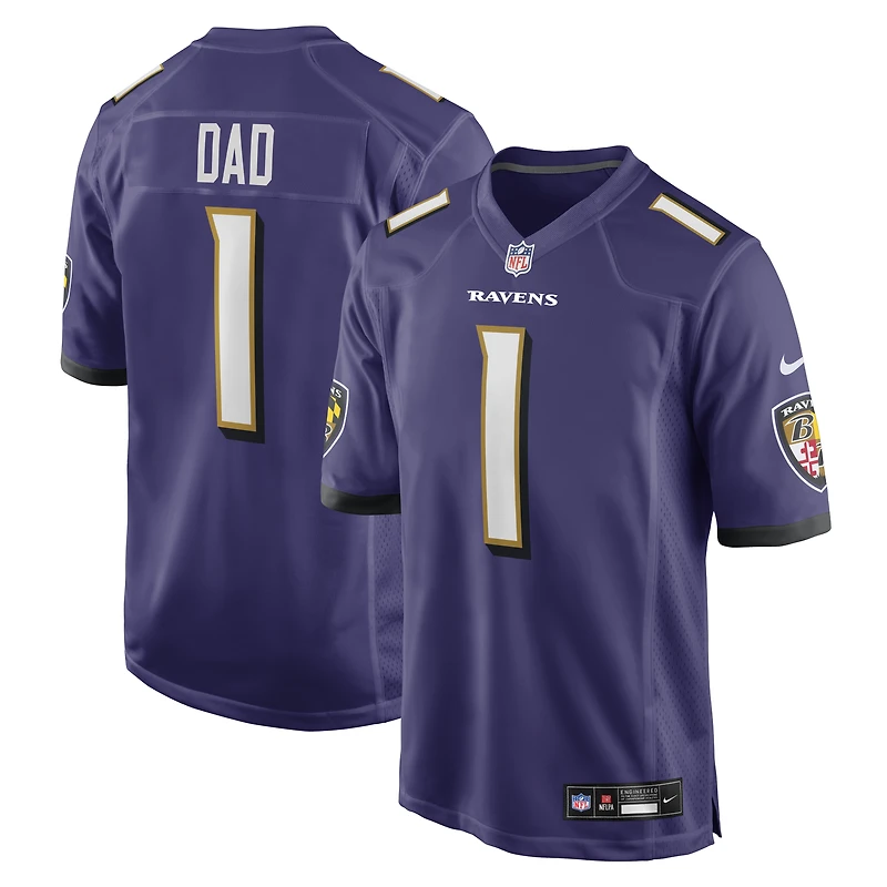 Men's Nike Number 1 Dad Purple Baltimore Ravens Game Jersey