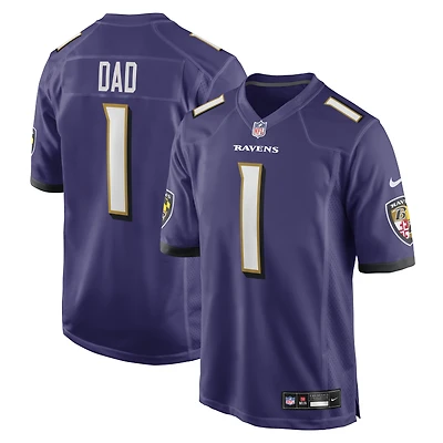 Men's Nike Number 1 Dad Purple Baltimore Ravens Game Jersey