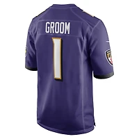 Maillot de match Nike numéro 1 Groom violet des Ravens Baltimore pour hommes