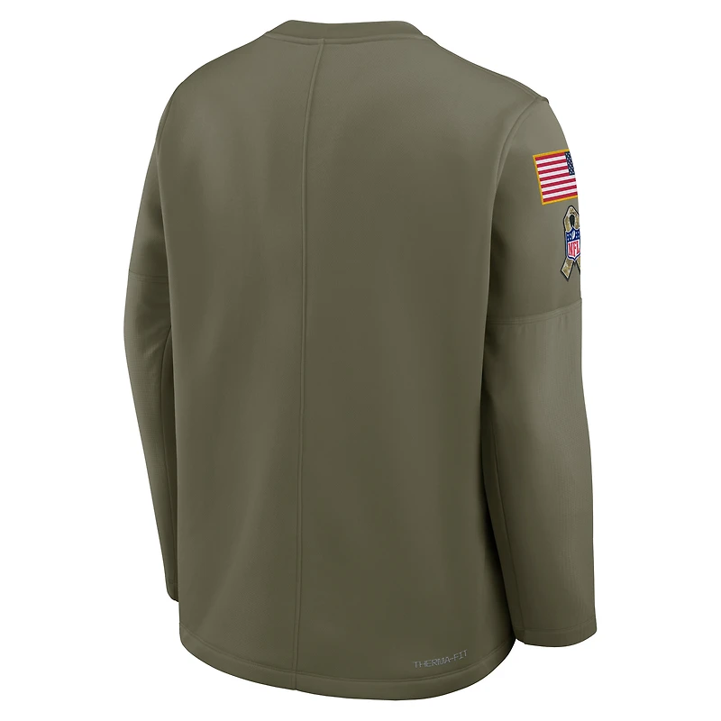 Men's Nike Olive Baltimore Ravens 2025 Salute to Service Sideline Coaches Therma-FIT Long Sleeve Shirt