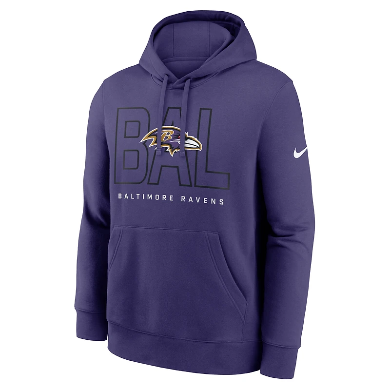 Sweat à capuche Nike violet Baltimore Ravens Busted Play Club en polaire pour homme