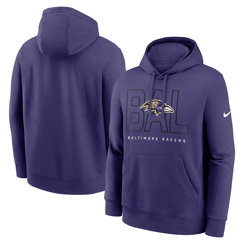 Sweat à capuche Nike violet Baltimore Ravens Busted Play Club en polaire pour homme