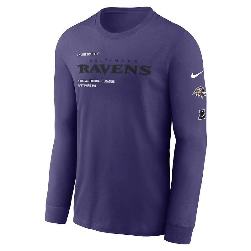 T-shirt à manches longues Nike violet pour homme Baltimore Ravens Play to Win Essential