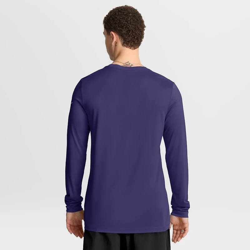 T-shirt Nike violet à manches longues pour homme Baltimore Ravens Primetime Legend Icon Performance