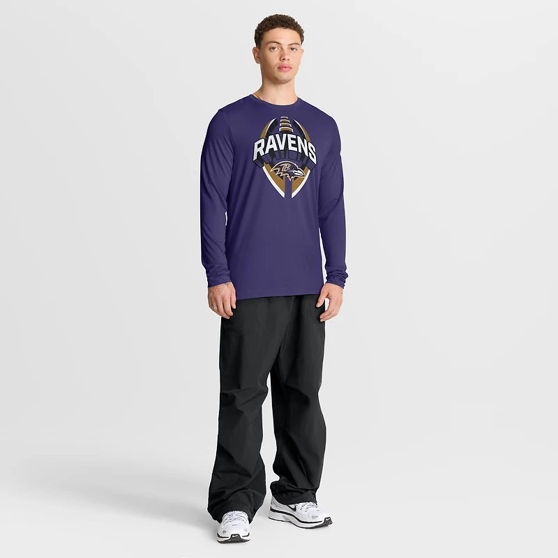 T-shirt Nike violet à manches longues pour homme Baltimore Ravens Primetime Legend Icon Performance