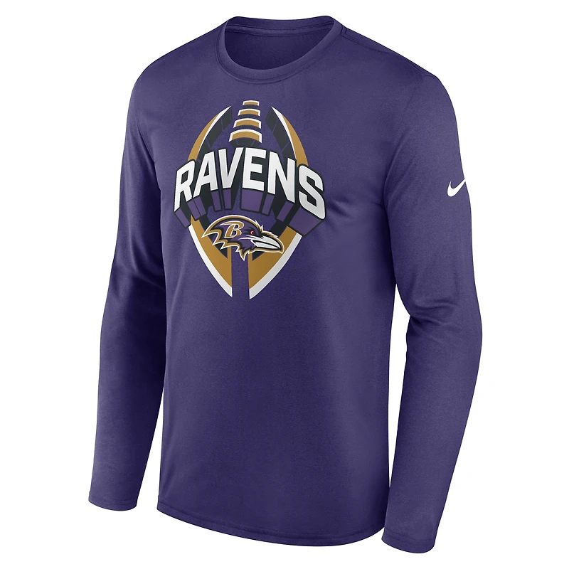 T-shirt Nike violet à manches longues pour homme Baltimore Ravens Primetime Legend Icon Performance