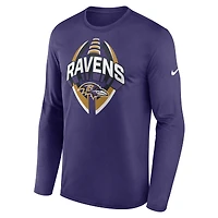 T-shirt Nike violet à manches longues pour homme Baltimore Ravens Primetime Legend Icon Performance