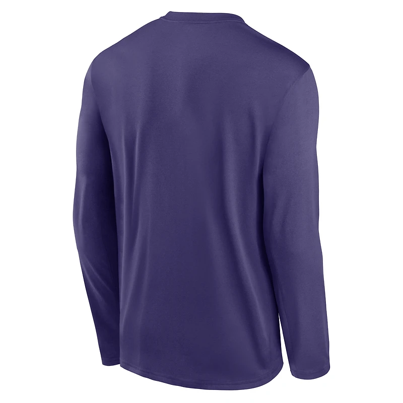 T-shirt Nike violet à manches longues pour homme Baltimore Ravens Primetime Legend Icon Performance