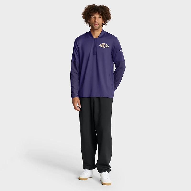 Pull Nike violet à demi-zip pour homme Baltimore Ravens Sideline Dri-FIT