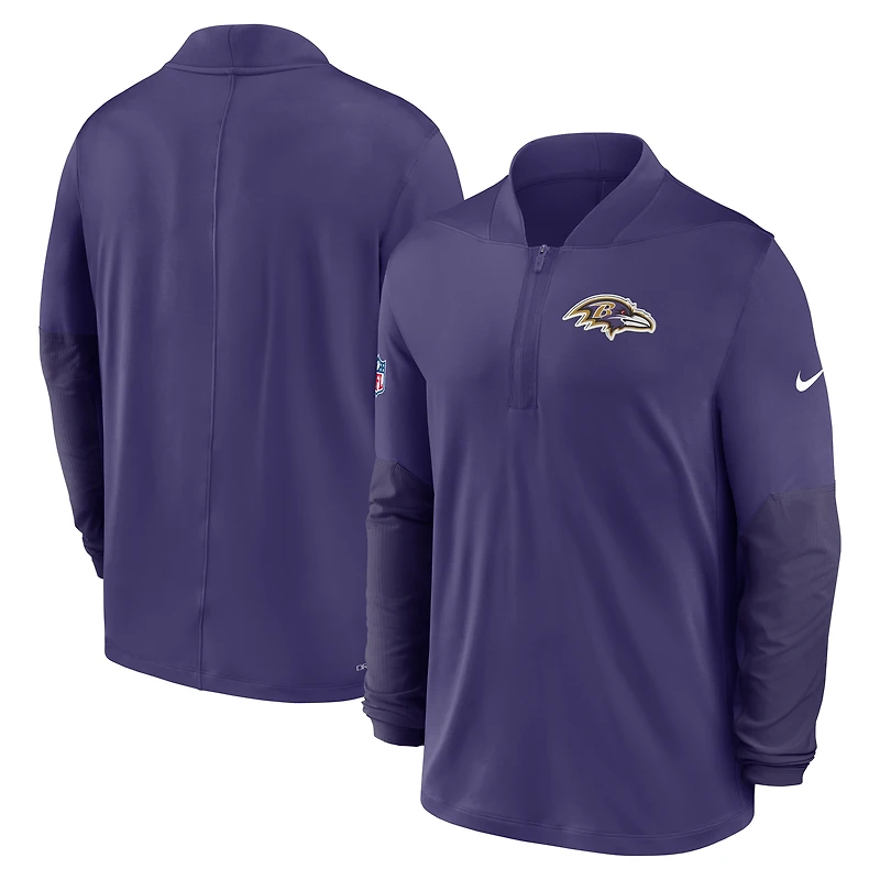 Pull Nike violet à demi-zip pour homme Baltimore Ravens Sideline Dri-FIT