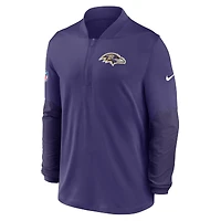 Pull Nike violet à demi-zip pour homme Baltimore Ravens Sideline Dri-FIT