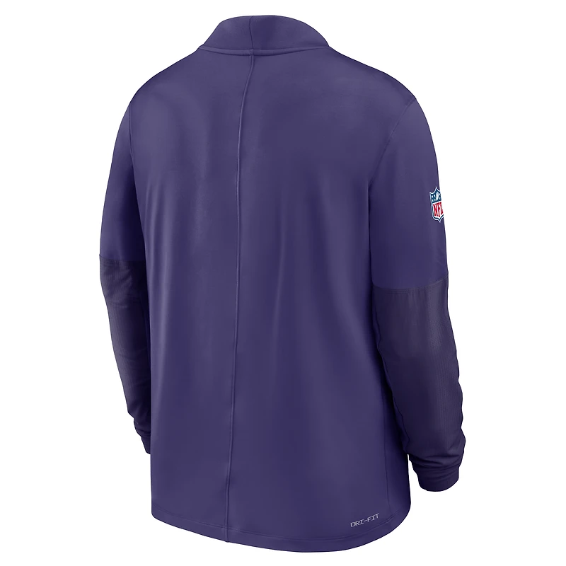 Pull Nike violet à demi-zip pour homme Baltimore Ravens Sideline Dri-FIT