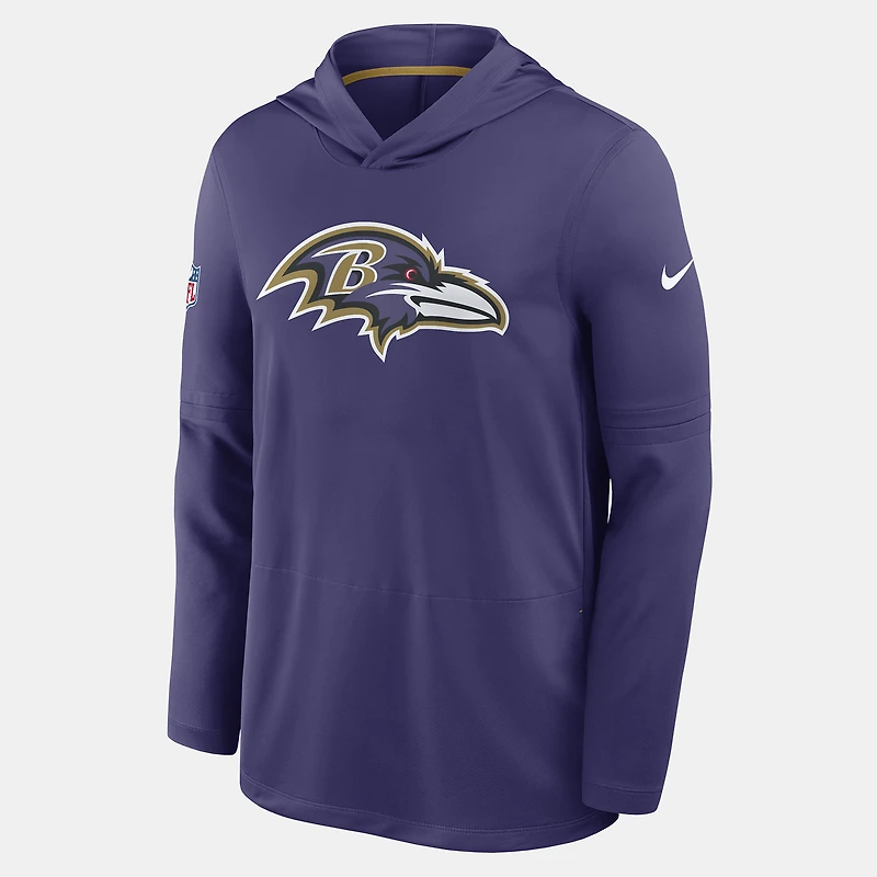T-shirt à capuche manches longues Nike Baltimore Ravens Sideline Dri-FIT violet pour homme