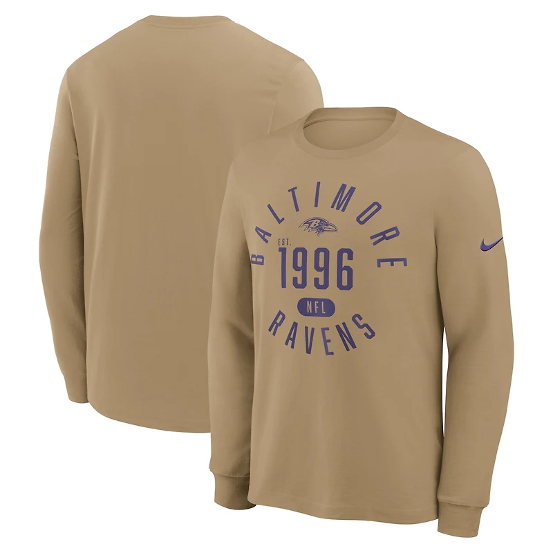 Men's Nike Tan Baltimore Ravens Blitz Package Rewind Slub Dri-FIT Long Sleeve T-Shirt