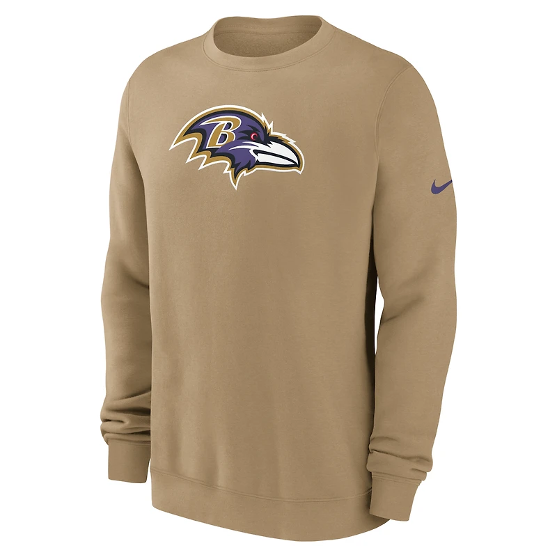 Men's Nike Tan Baltimore Ravens Swing Pass Rewind Club Pullover Sweatshirt