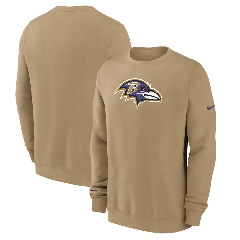 Men's Nike Tan Baltimore Ravens Swing Pass Rewind Club Pullover Sweatshirt