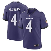 Maillot de match Nike Zay Flowers violet pour homme, équipe des Ravens Baltimore