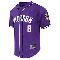 Maillot de baseball boutonné en maille Pro Standard Lamar Jackson violet Baltimore Ravens pour hommes