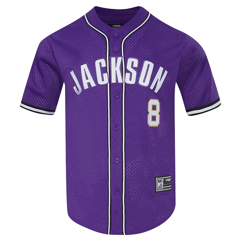 Maillot de baseball boutonné en maille Pro Standard Lamar Jackson violet Baltimore Ravens pour hommes